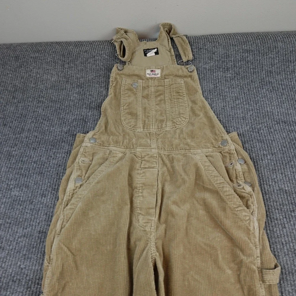 Polo Jeans Co Ralph Lauren Overalls Mens Medium Beige Corduroy Bib Workwear - Picture 3 of 10